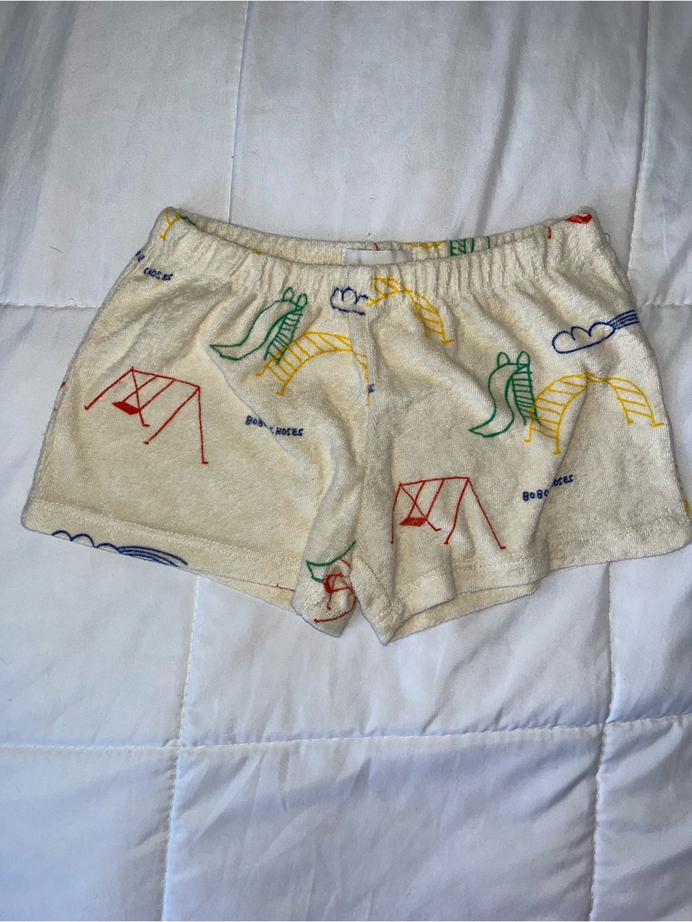 Bobo Choses Cream Terry Shorts with Multicolor Playground Motif